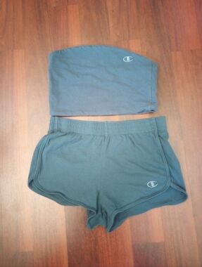 Champion Blue Tube Top and Elastic Shorts Lounge Athletic Set M-Shorts L-Top